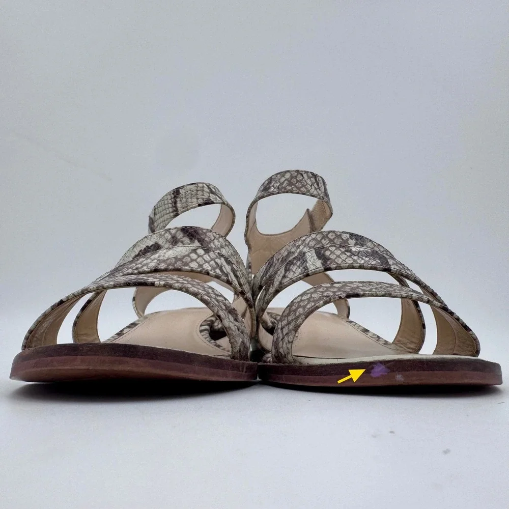 Vince‎ Camuto Womens Leather Snakeskin Print Strappy Sandals Tan Brown 8M | 38.5